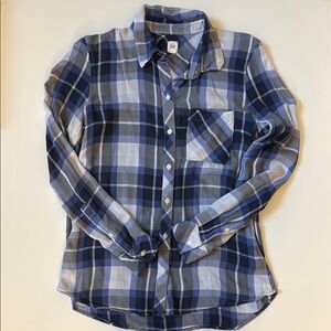 Gap Blue Draper Plaid Button-Up Flannel Shirt